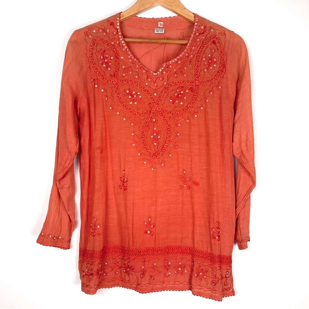 Embroidered Orange Women's Tunic
